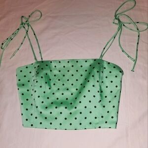 Zara Mint Green And Black Polka Dot Tie Strap Cropped Cami Size M